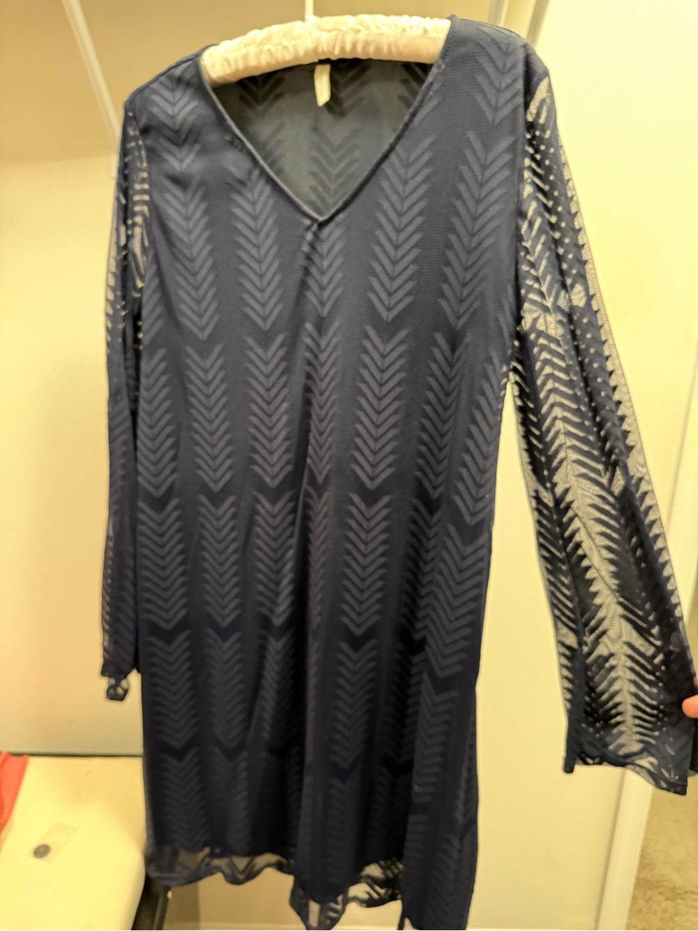 Maternity Pinkblush Navy V-Neck Long-Sleeve Sheer Chevron Dress